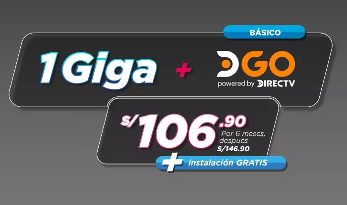 1 Giga más DGO a s/106.90 más instalación gratis