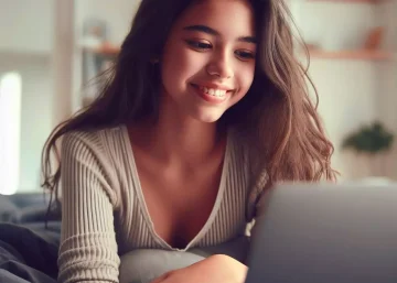 Mujer adolescente disfrutando de su velocidad de internet