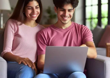 Una pareja de adolescentes disfrutando el internet de fibra óptica ultraveloz